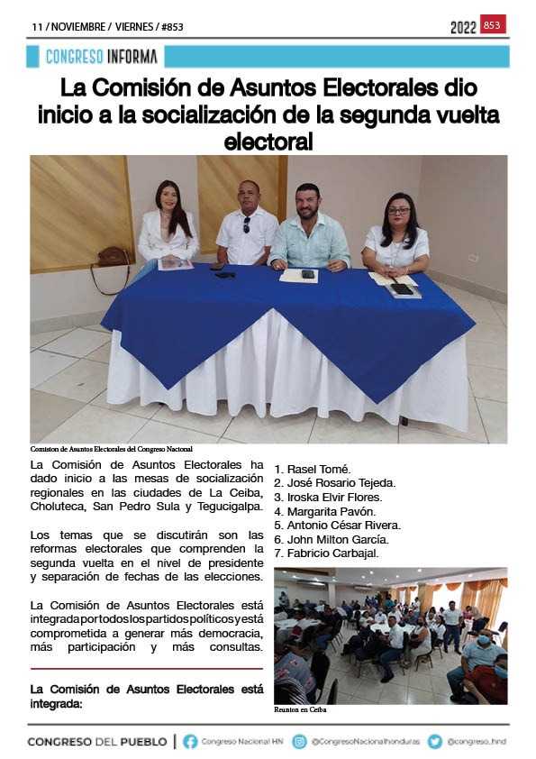 La Comisión de Asuntos Electorales dio inicio a la socialización de la segunda vuelta electoral